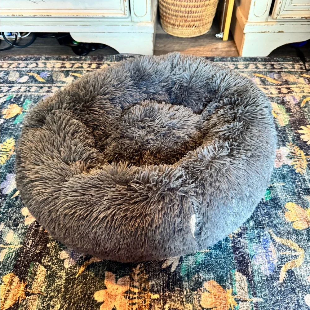 Cozy Fuzzy Gray Dog Bed